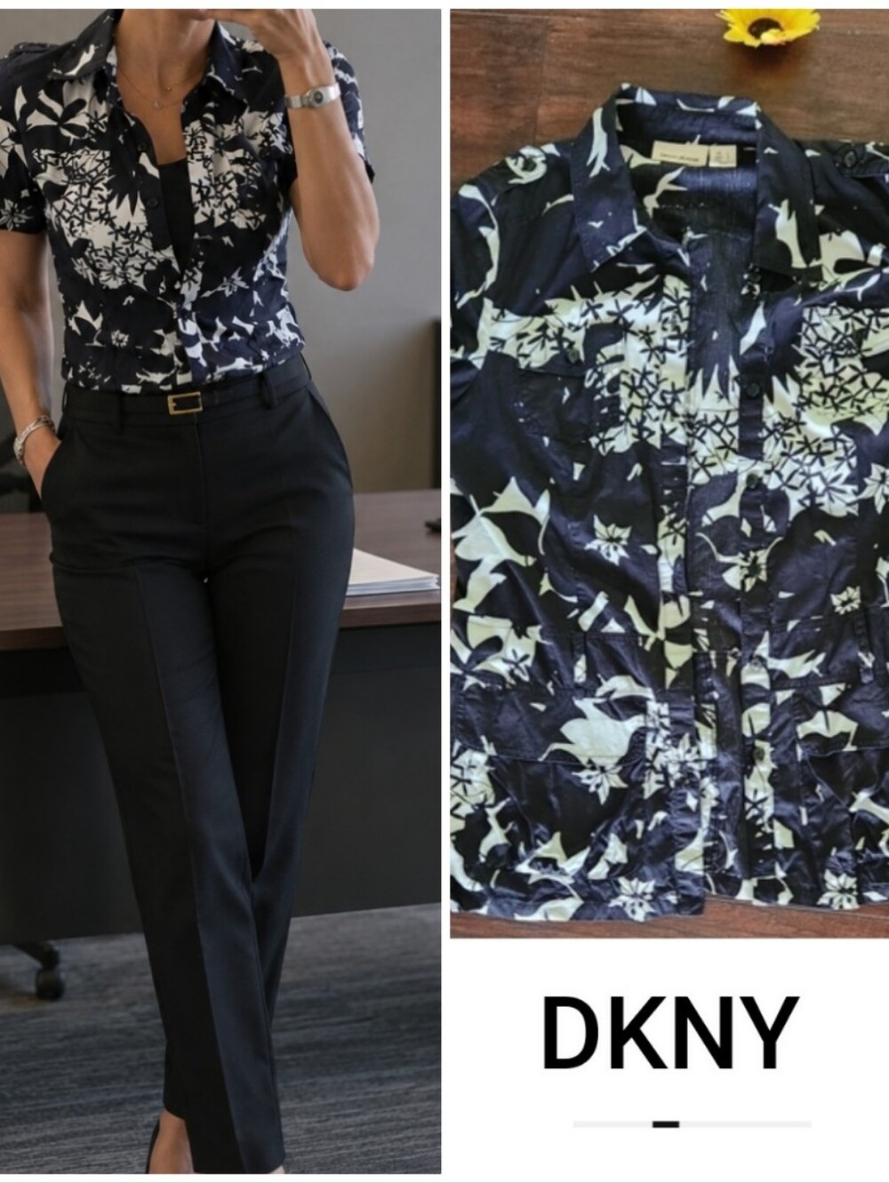 DKNY JEANS WHITE BLACK BUTTONS DOWN SHIRT 👕
